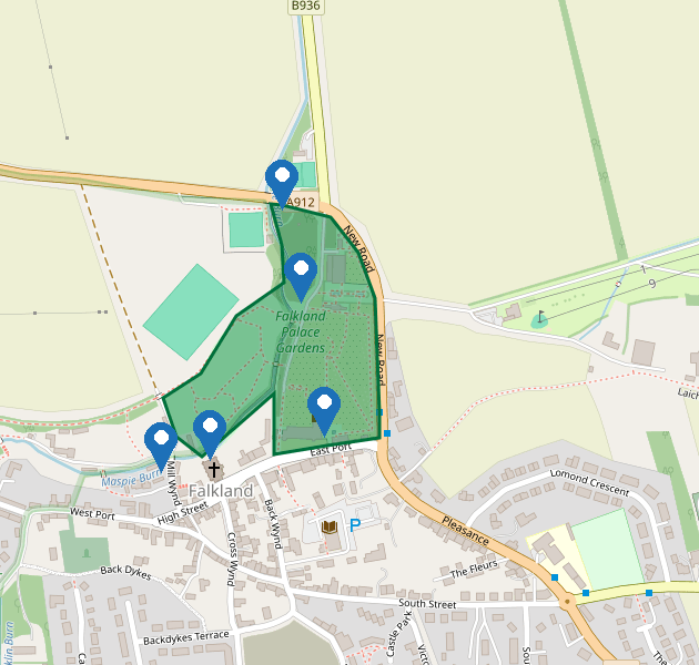 Tree Preservation Order covering Falkland Palace Gardens, Fife, with individual protected trees on East Port and High Street
